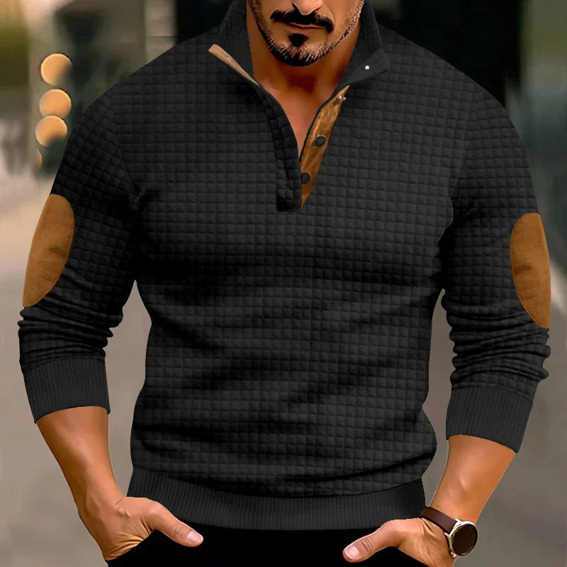 Sweater - Warme wafeltrui voor heren met elleboogstukken-Boutique Moda