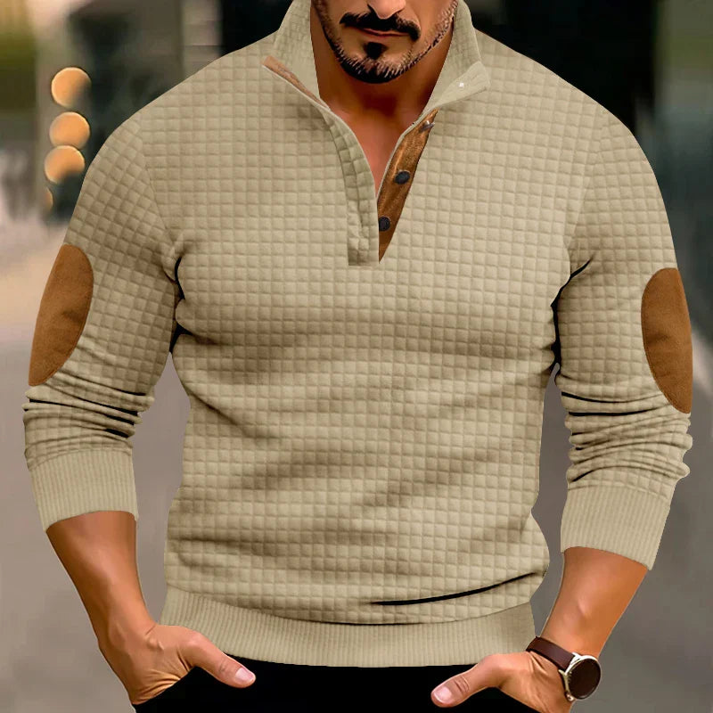 Sweater - Warme wafeltrui voor heren met elleboogstukken-Boutique Moda