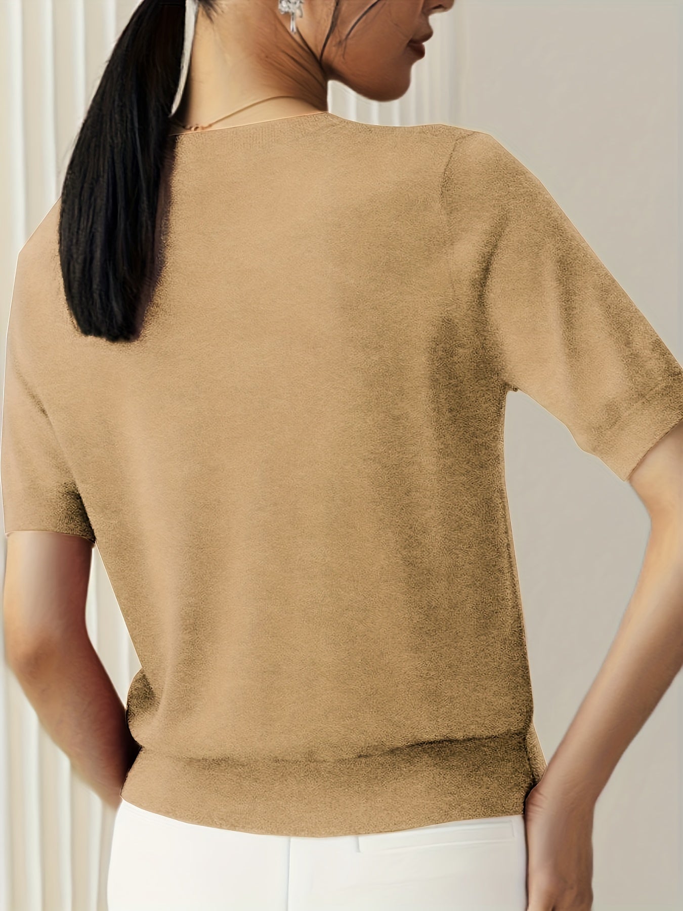 Sweater met korte mouwen - Kasjmier - Ronde hals - Gebreid T-shirt - Dameskleding-Boutique Moda