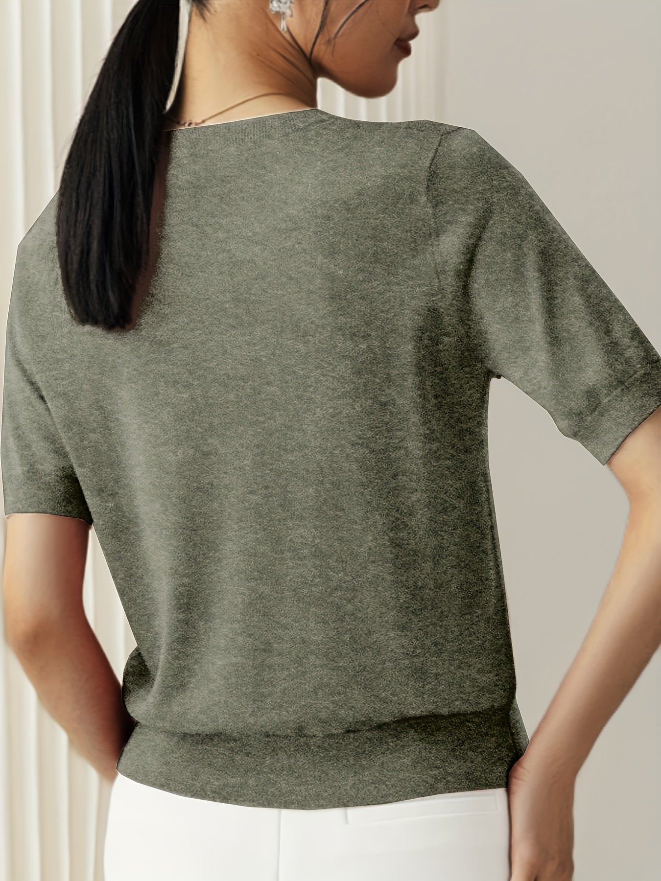 Sweater met korte mouwen - Kasjmier - Ronde hals - Gebreid T-shirt - Dameskleding-Boutique Moda