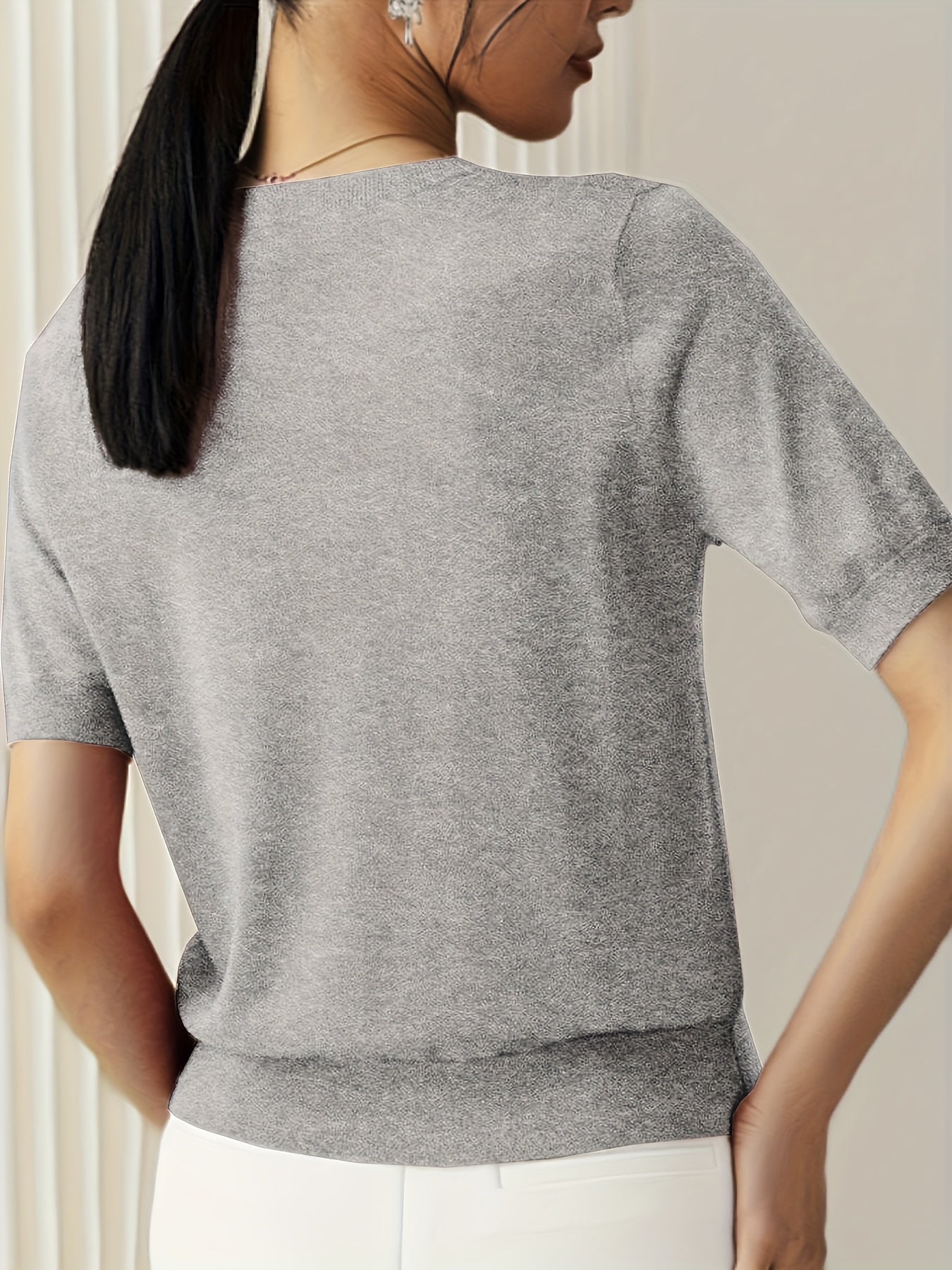 Sweater met korte mouwen - Kasjmier - Ronde hals - Gebreid T-shirt - Dameskleding-Boutique Moda