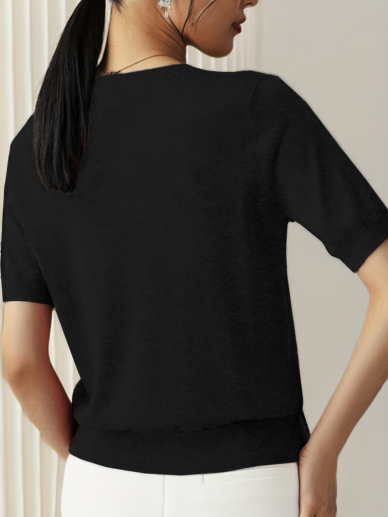 Sweater met korte mouwen - Kasjmier - Ronde hals - Gebreid T-shirt - Dameskleding-Boutique Moda