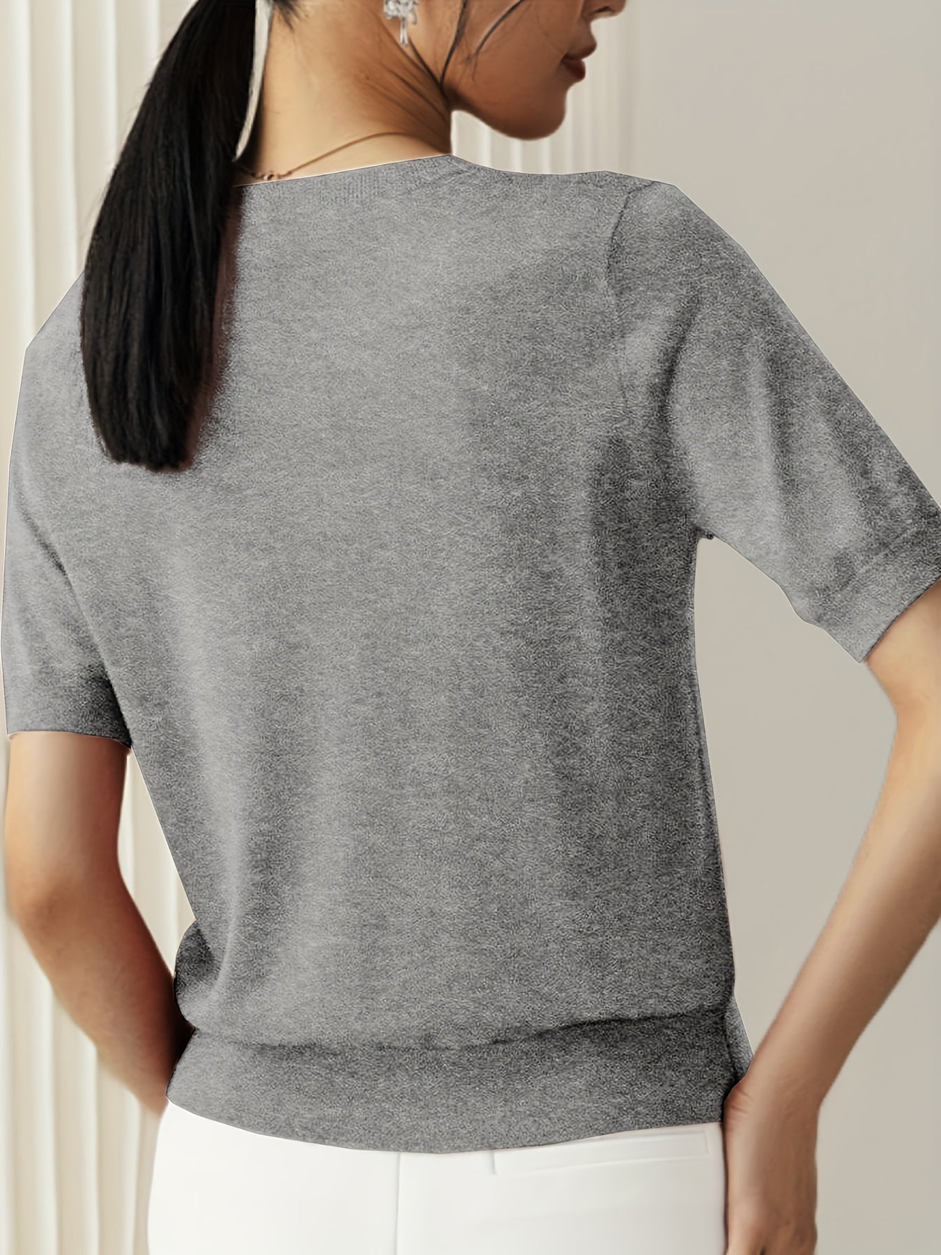 Sweater met korte mouwen - Kasjmier - Ronde hals - Gebreid T-shirt - Dameskleding-Boutique Moda