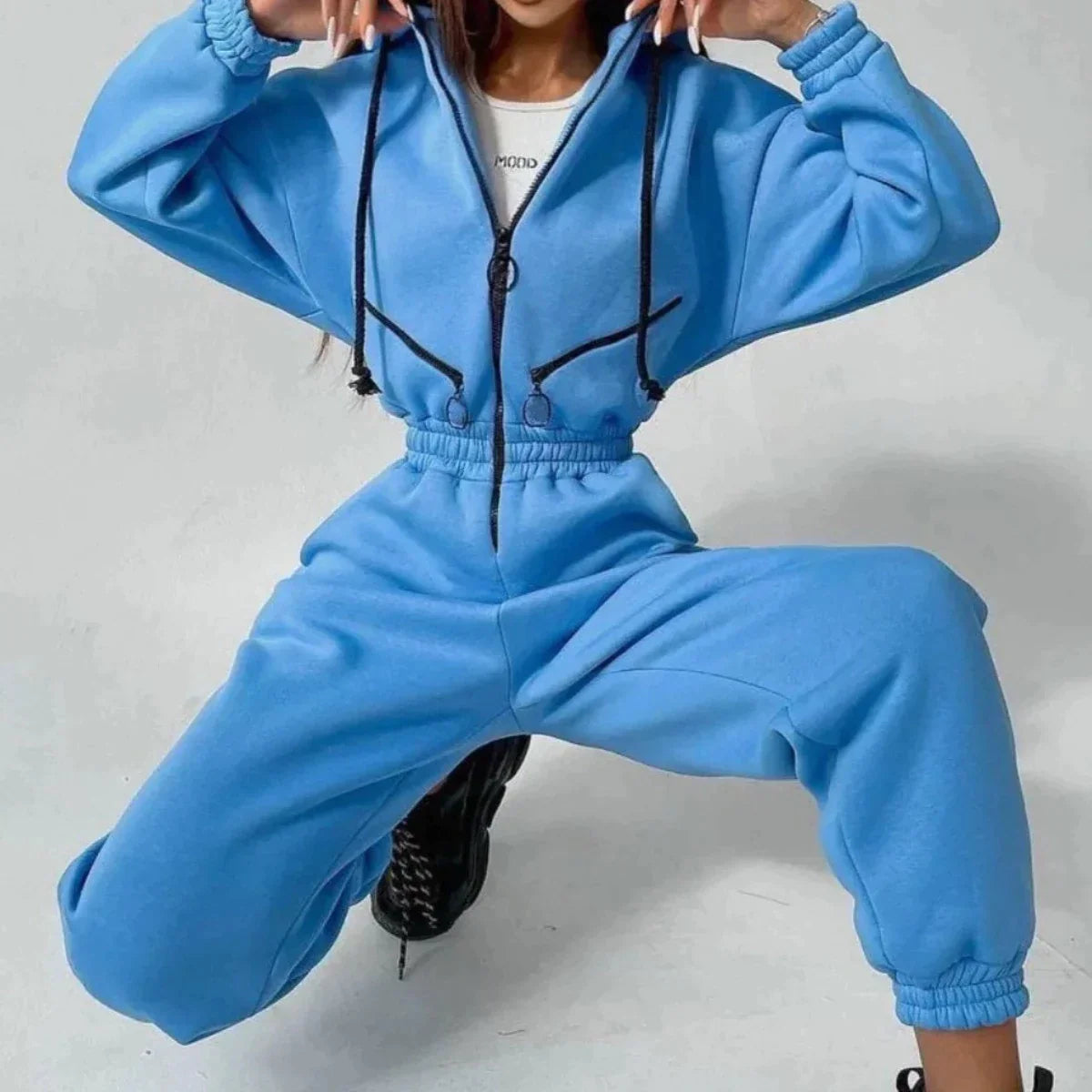 Sweatsuit | Met capuchon | Gerimpelde taille | Casual jumpsuit | Jumpsuit voor dames-Boutique Moda