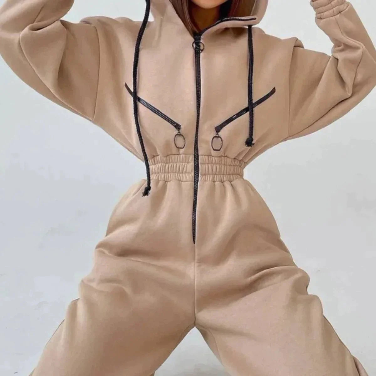 Sweatsuit | Met capuchon | Gerimpelde taille | Casual jumpsuit | Jumpsuit voor dames-Boutique Moda