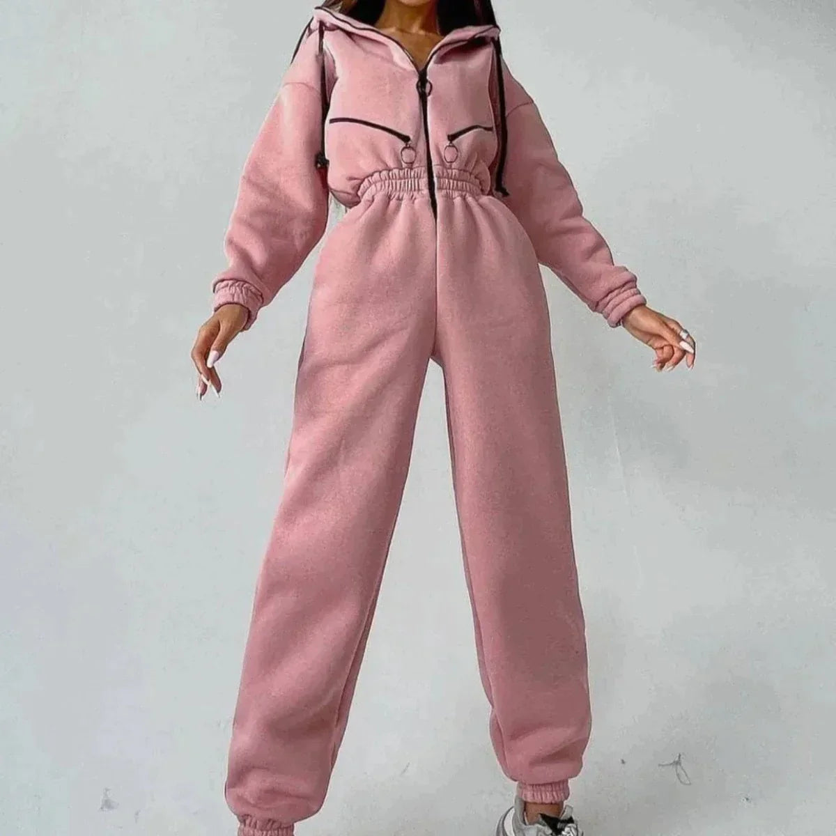 Sweatsuit | Met capuchon | Gerimpelde taille | Casual jumpsuit | Jumpsuit voor dames-Boutique Moda