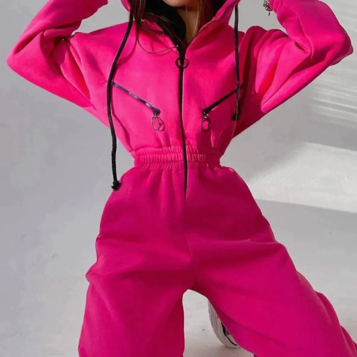 Sweatsuit | Met capuchon | Gerimpelde taille | Casual jumpsuit | Jumpsuit voor dames-Boutique Moda