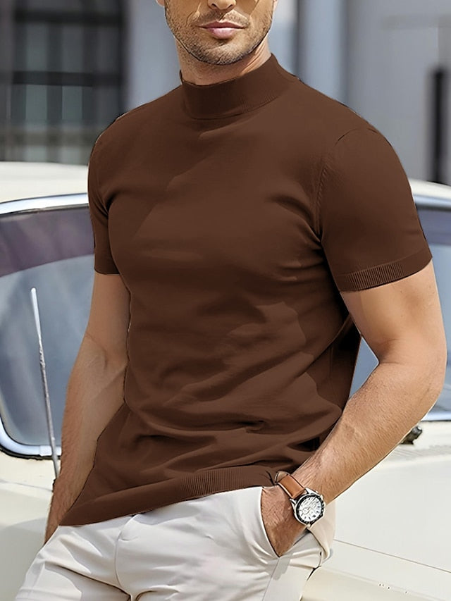 T-shirt met col | Korte mouw | Effen | Gebreid T-shirt | Herenkleding-Boutique Moda