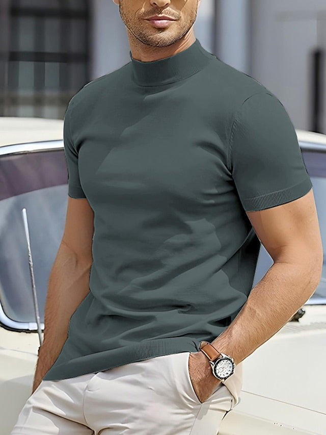 T-shirt met col | Korte mouw | Effen | Gebreid T-shirt | Herenkleding-Boutique Moda