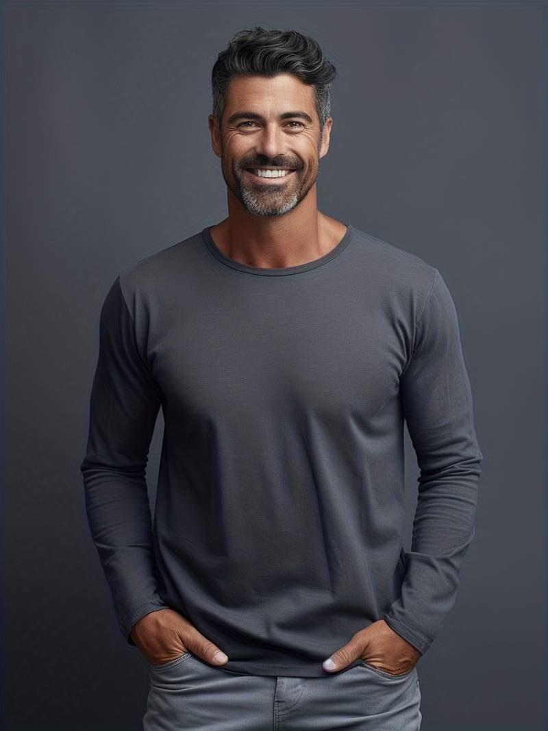 T-shirt met lange mouwen - Casual heren T-shirt met ronde hals en lange mouwen-Boutique Moda