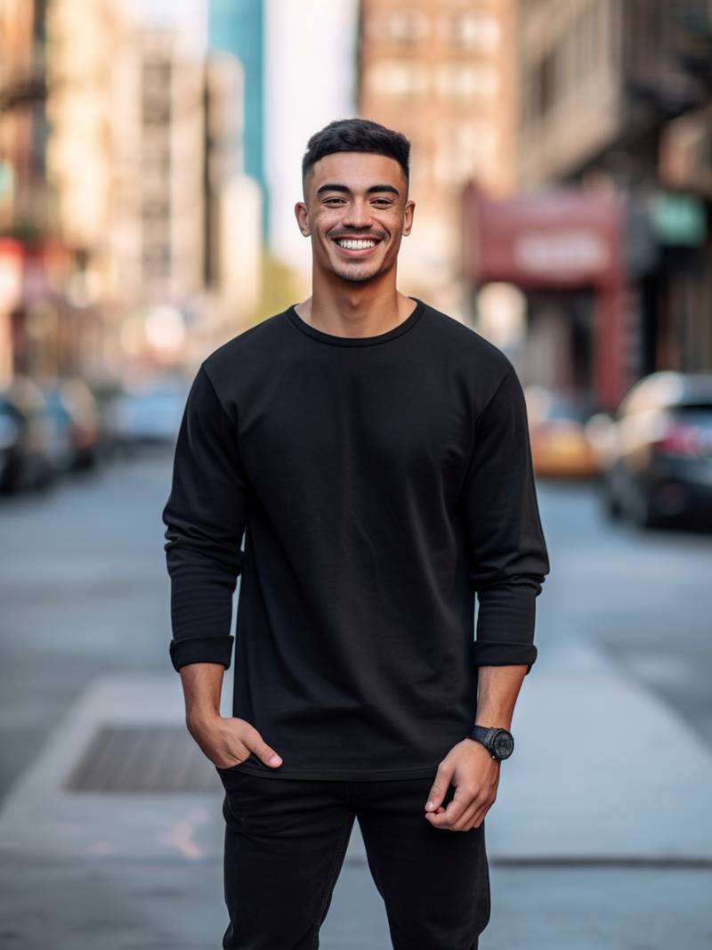 T-shirt met lange mouwen - Casual heren T-shirt met ronde hals en lange mouwen-Boutique Moda