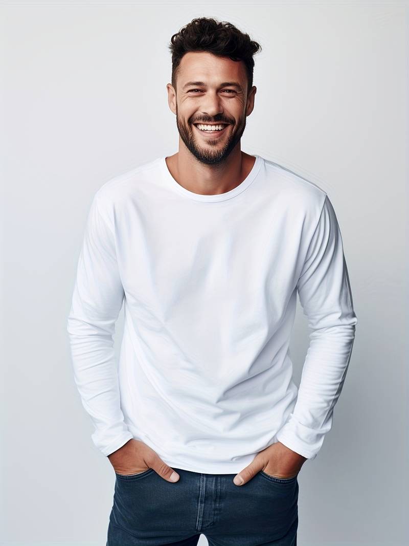 T-shirt met lange mouwen - Casual heren T-shirt met ronde hals en lange mouwen-Boutique Moda