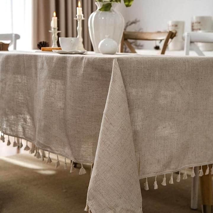 Tafelkleed | Linnen Naturel | Kwastjes Rechthoekig Eettafel-Boutique Moda