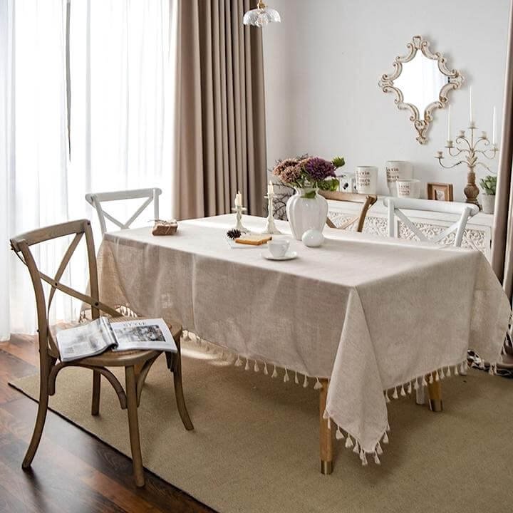 Tafelkleed | Linnen Naturel | Kwastjes Rechthoekig Eettafel-Boutique Moda