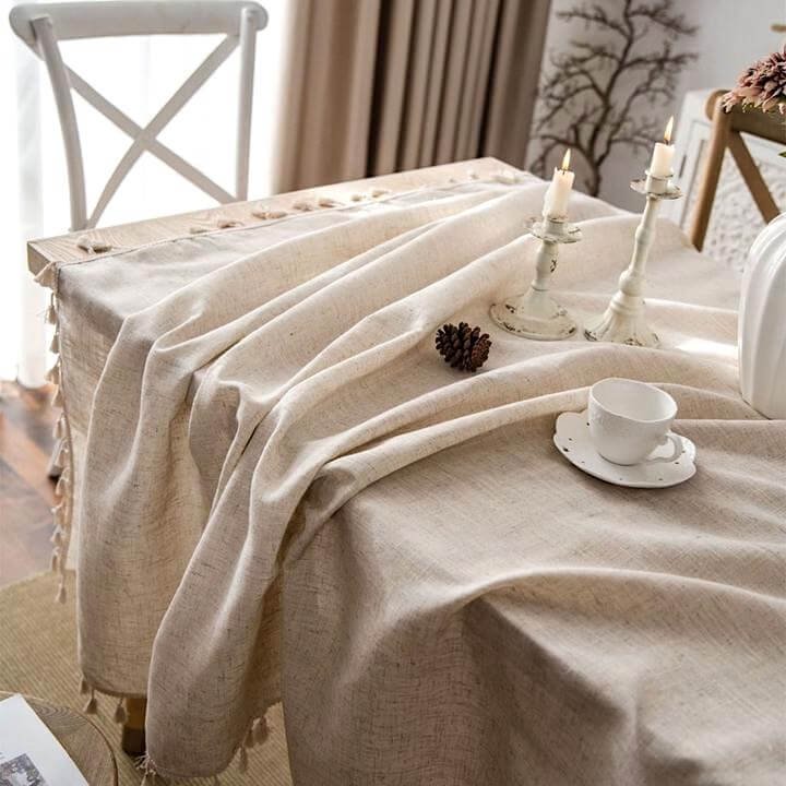 Tafelkleed | Linnen Naturel | Kwastjes Rechthoekig Eettafel-Boutique Moda