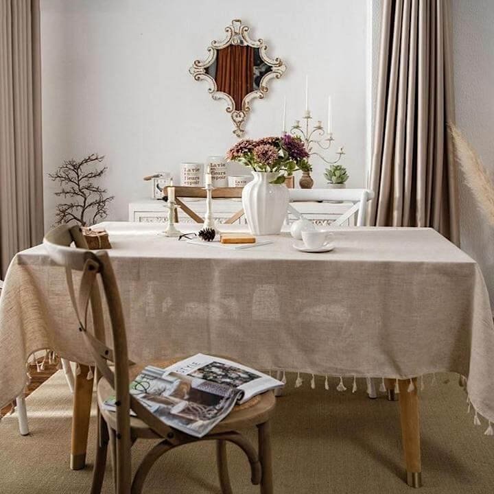 Tafelkleed | Linnen Naturel | Kwastjes Rechthoekig Eettafel-Boutique Moda