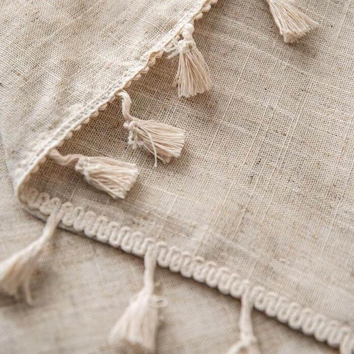 Tafelkleed | Linnen Naturel | Kwastjes Rechthoekig Eettafel-Boutique Moda