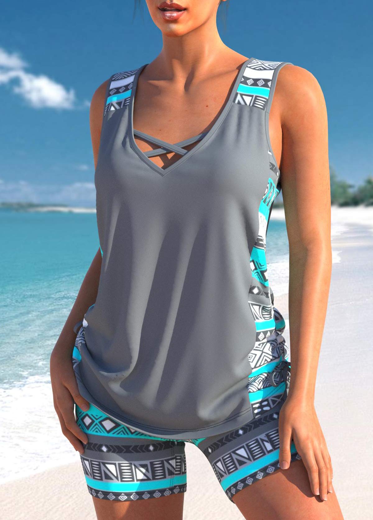 Tankini-set - Zwemshort en top voor dames, tweedelig zwempak-Boutique Moda