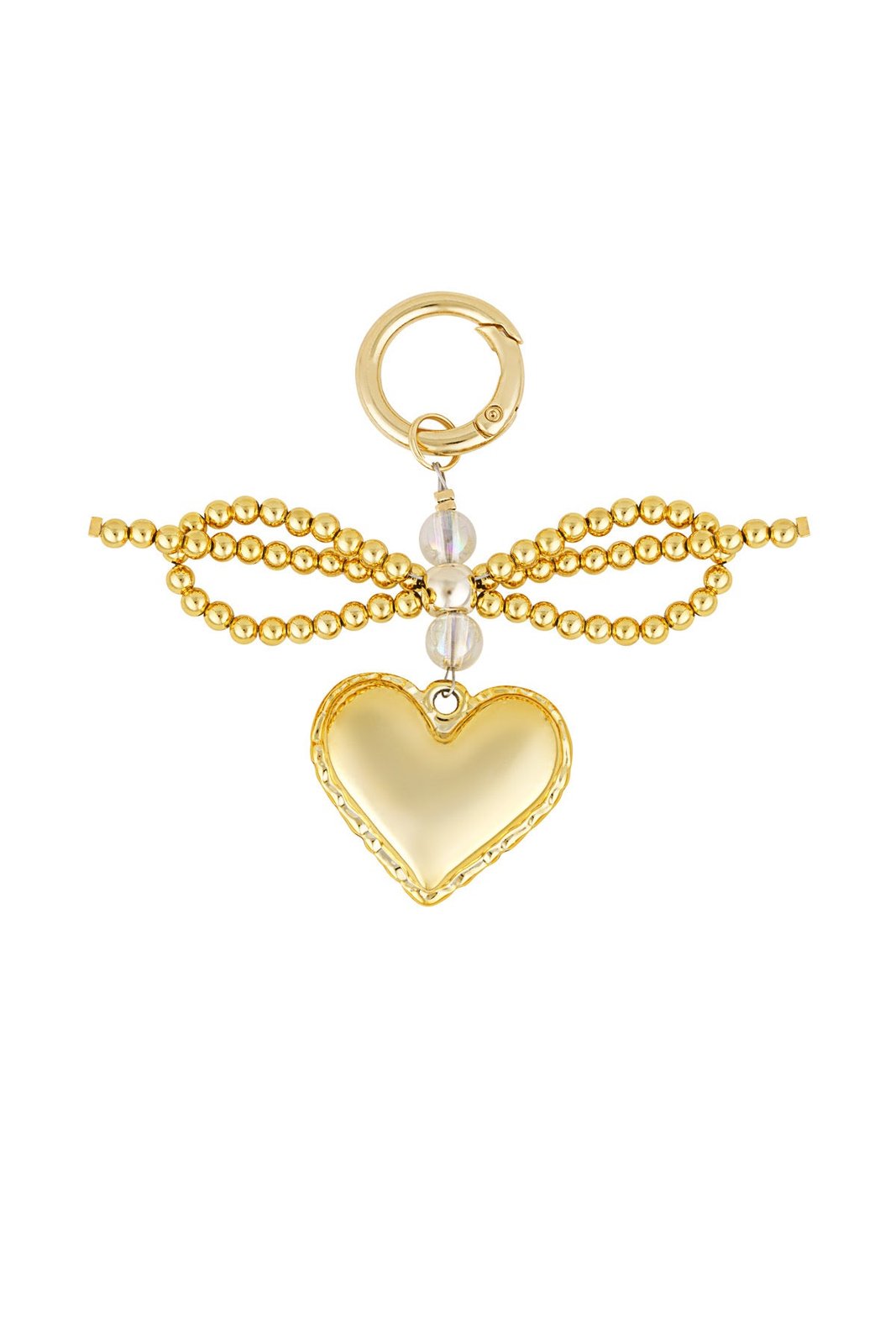 Tassenhanger Gouden Hart | Bedel met Parels en Strik | Tassenbedel Goud-Boutique Moda