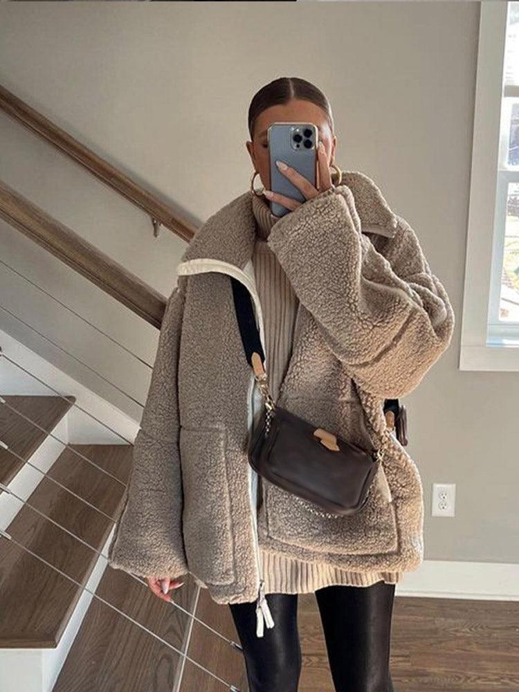 Teddy Fleece Jas - Oversized winterjas met ritssluiting voor dames-Boutique Moda