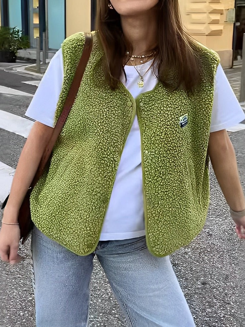 Teddy Vest - Dames Mouwloos Loose Fit Teddy Fleece Gilet-Boutique Moda