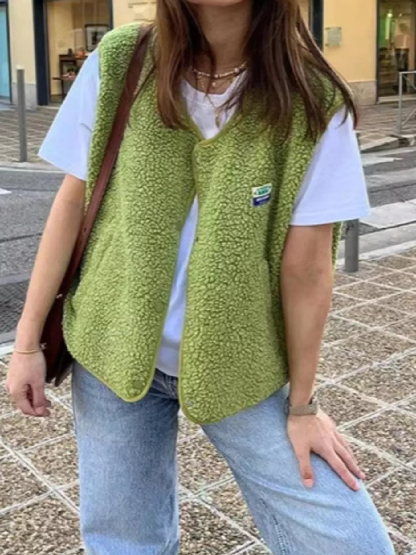 Teddy Vest - Dames Mouwloos Loose Fit Teddy Fleece Gilet-Boutique Moda