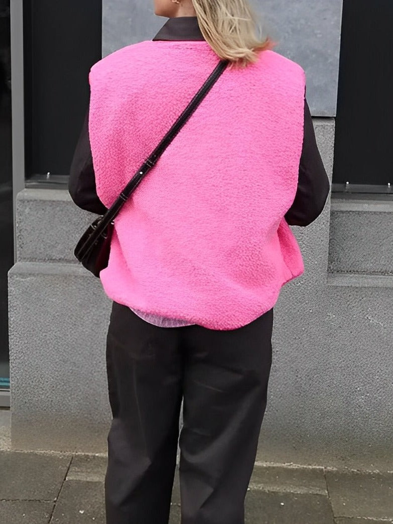 Teddy Vest - Dames Mouwloos Loose Fit Teddy Fleece Gilet-Boutique Moda