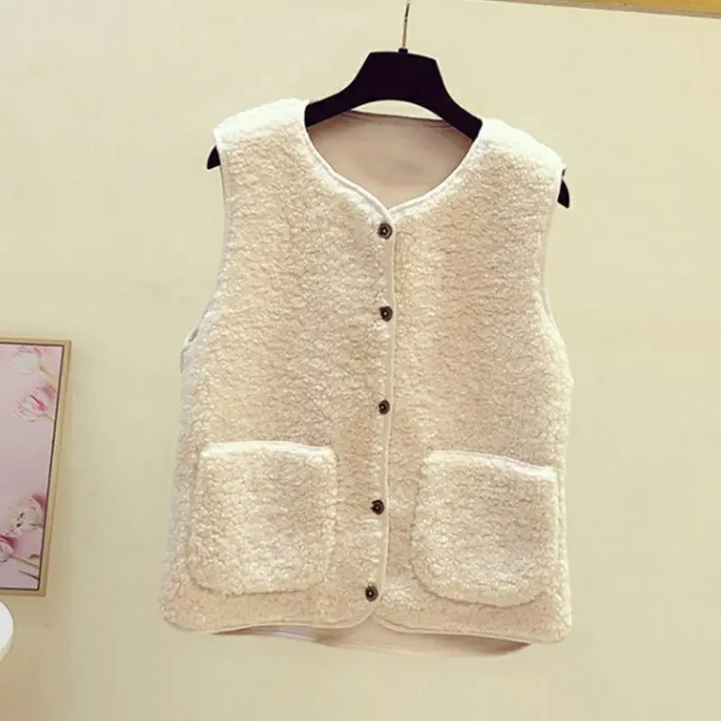 Teddy Vest - Mouwloos fleece vest met zakken voor dames-Boutique Moda