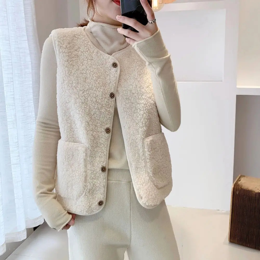 Teddy Vest - Mouwloos fleece vest met zakken voor dames-Boutique Moda