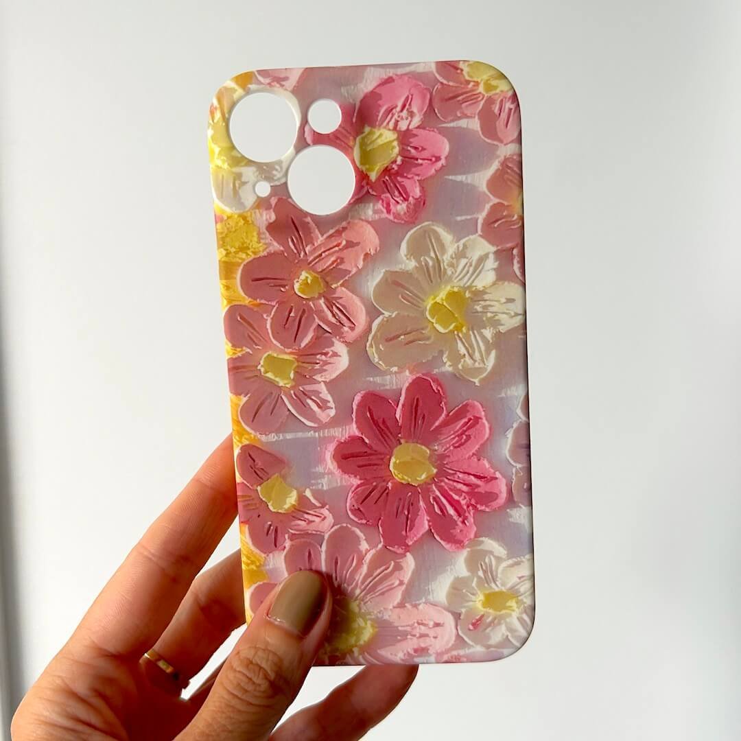 Telefoonhoesje iPhone | Bloemen Reliëf | Roze of Blauw-Boutique Moda