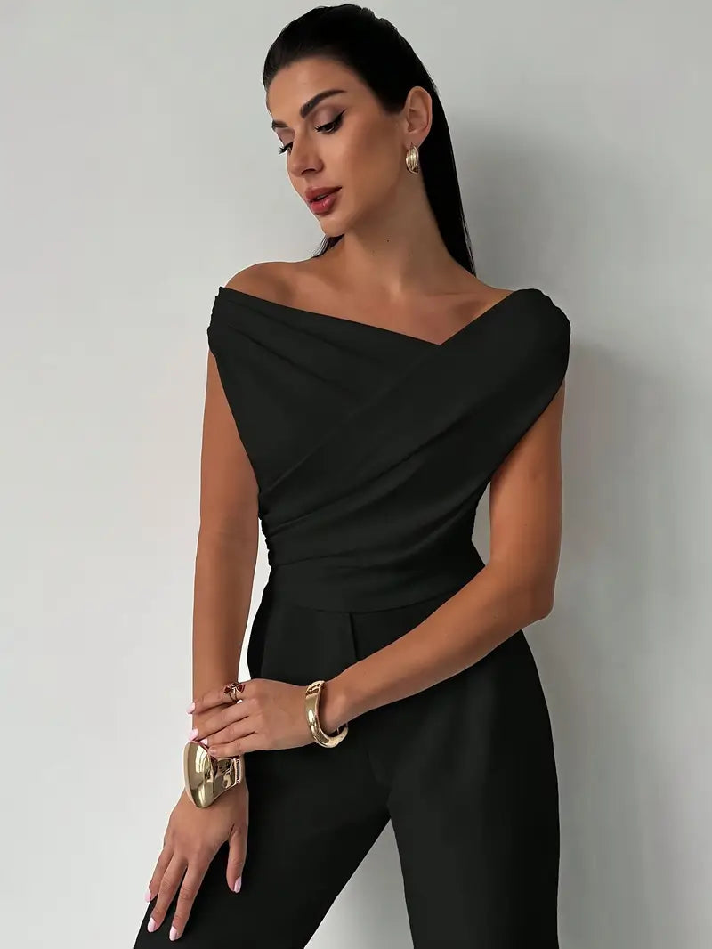Top | Gedrapeerde schouder | Elegant asymmetrisch-Boutique Moda