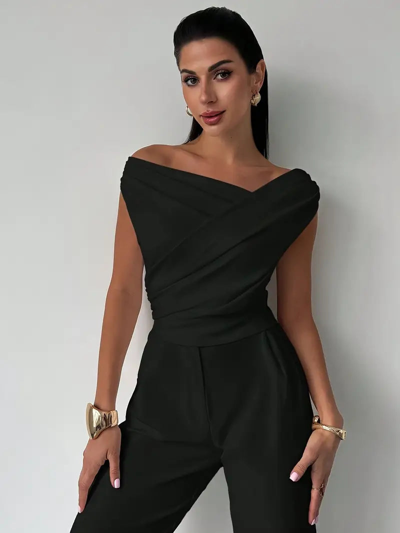 Top | Gedrapeerde schouder | Elegant asymmetrisch-Boutique Moda