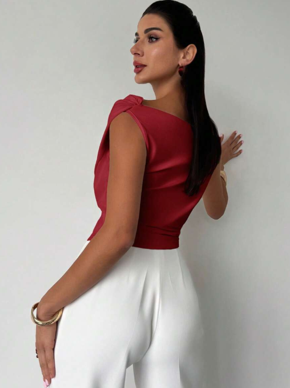 Top | Gedrapeerde schouder | Elegant asymmetrisch-Boutique Moda