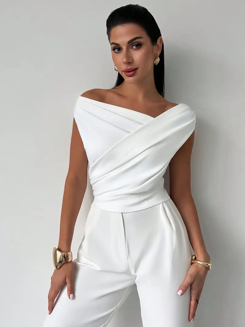 Top | Gedrapeerde schouder | Elegant asymmetrisch-Boutique Moda