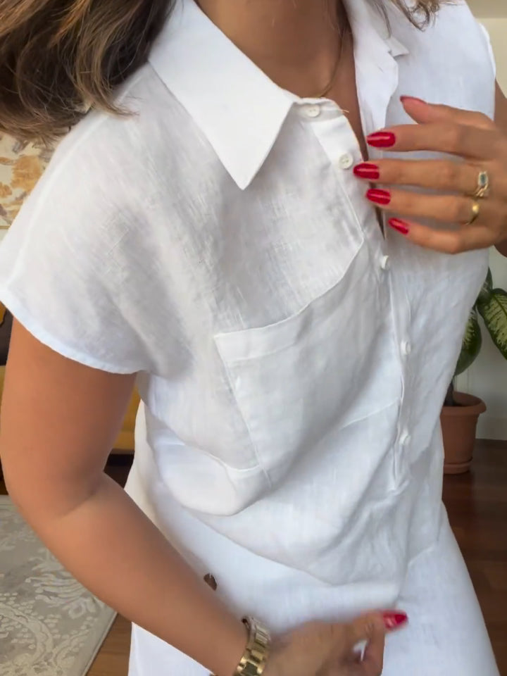 Top en broek met wijde pijpen – Tweedelige linnen set voor dames voor de zomer-Boutique Moda