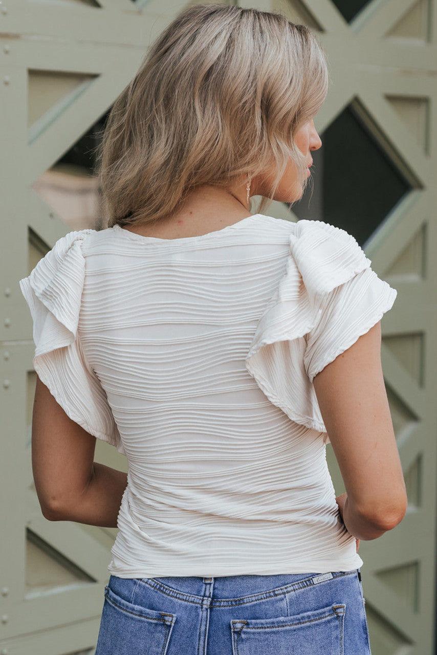 Top met ruches aan de mouwen | Mouwloos | Wit | Zomertop | Dames-top-Boutique Moda