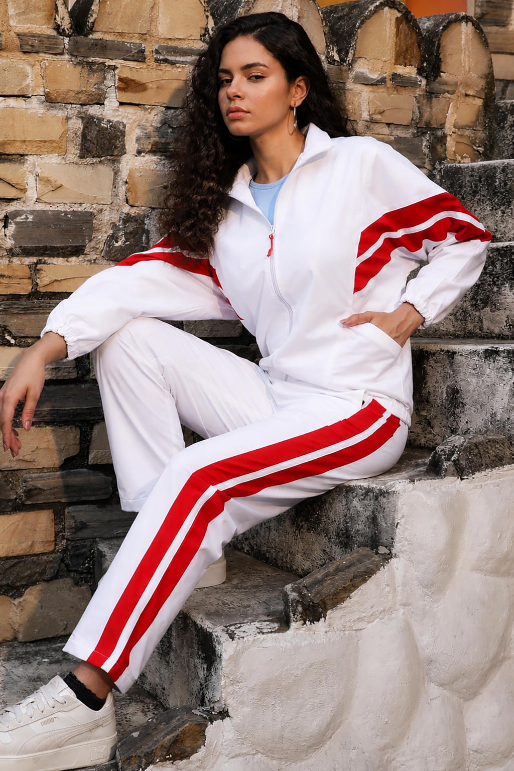Trainingspak - Damesset met rits en rechte joggers-Boutique Moda