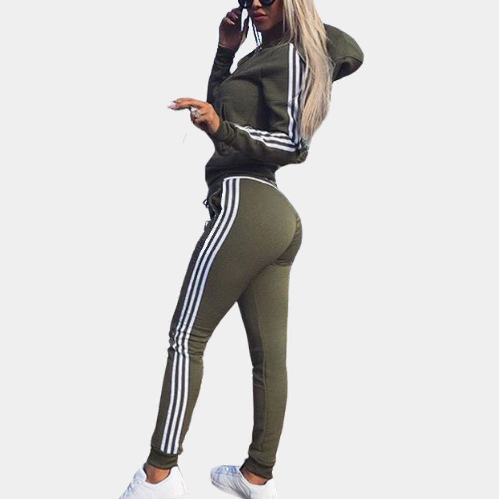 Trainingspak - Tweedelige joggingset voor dames met capuchon, strepen en rits-Boutique Moda