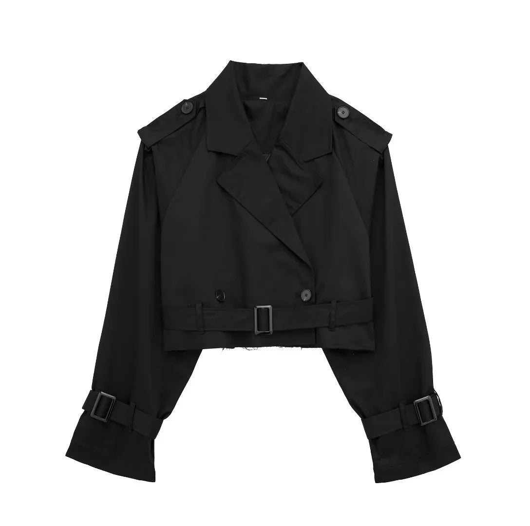Trenchcoat - Korte jas met dubbele borst en riem voor dames-Boutique Moda
