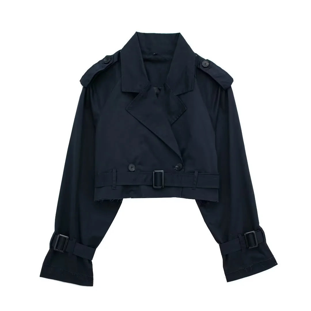 Trenchcoat - Korte jas met dubbele borst en riem voor dames-Boutique Moda