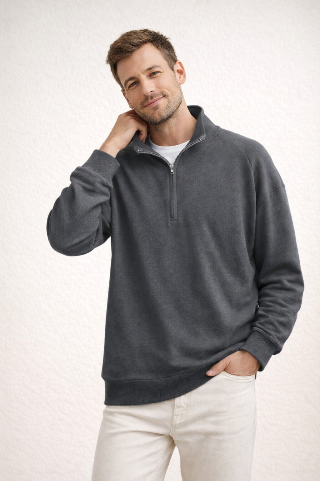 Trui met halve rits – Herentrui met halve rits en een losse pasvorm-Boutique Moda