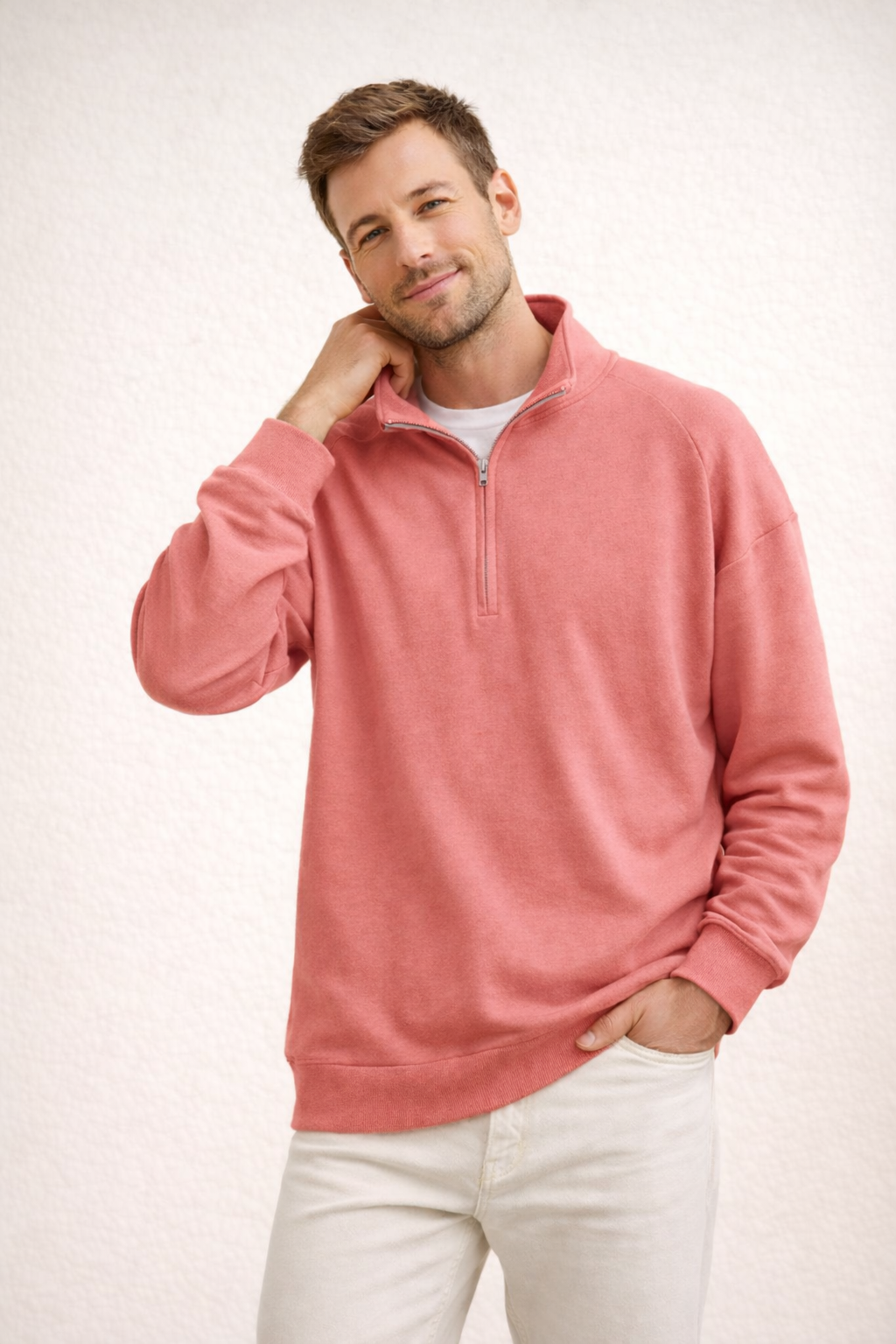 Trui met halve rits – Herentrui met halve rits en een losse pasvorm-Boutique Moda