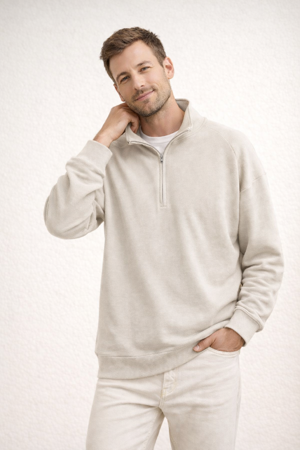 Trui met halve rits – Herentrui met halve rits en een losse pasvorm-Boutique Moda