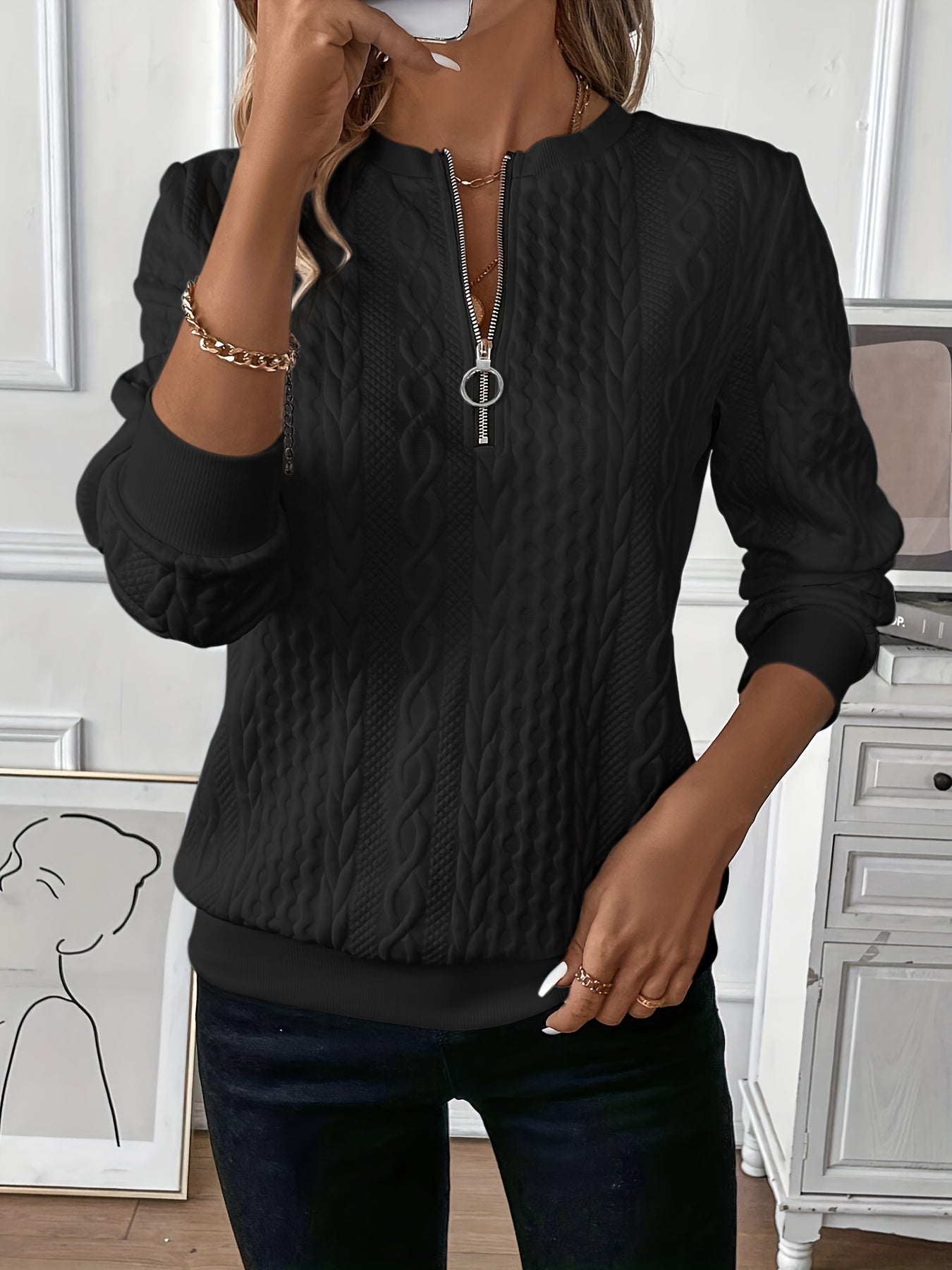 Trui met halve rits | Regular Fit | Ronde Hals | Sweater met halve rits | Dameskleding-Boutique Moda