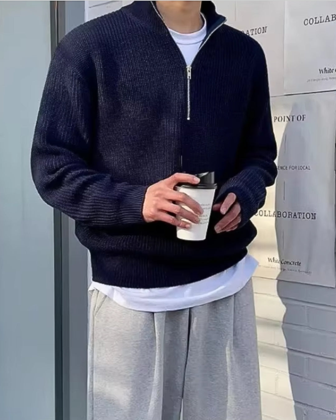 Trui met halve rits | Warme | Trui | Gebreide trui | Trui met halve rits voor heren-Boutique Moda