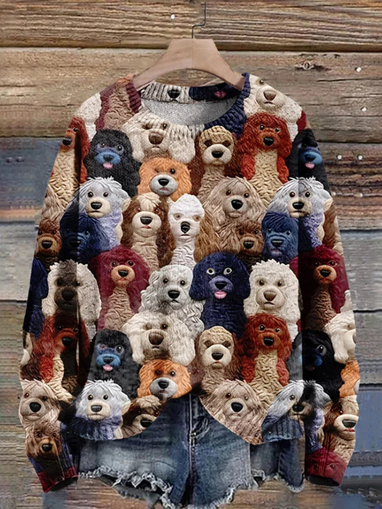 Trui met hondendruk - Casual, losvallende gebreide trui voor dames-Boutique Moda