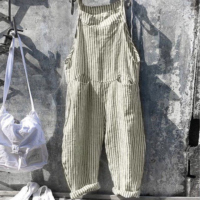 Tuinbroek Dames | Linnenlook Salopette | Mouwloze Jumpsuit met Strikbandjes-Boutique Moda