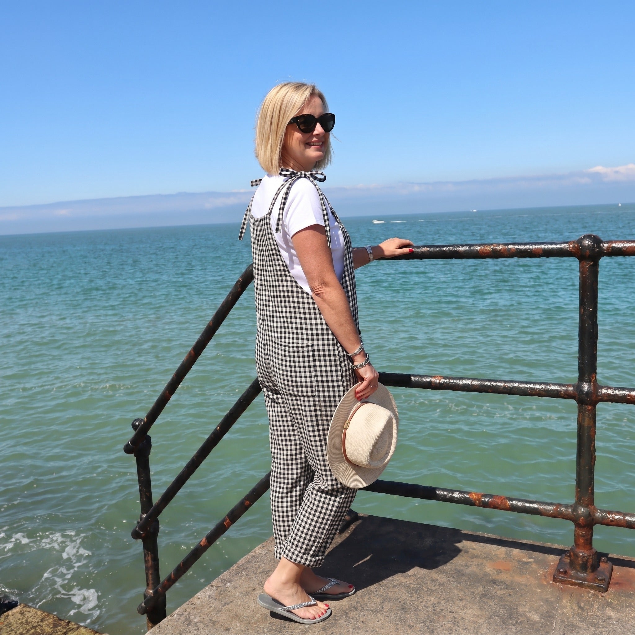Tuinbroek Dames | Linnenlook Salopette | Mouwloze Jumpsuit met Strikbandjes-Boutique Moda