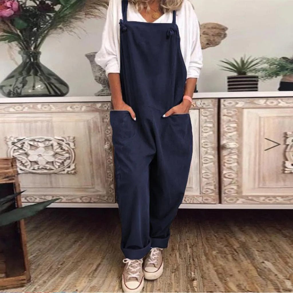 Tuinbroek - Dames mouwloze linnen jumpsuit met losse pasvorm-Boutique Moda