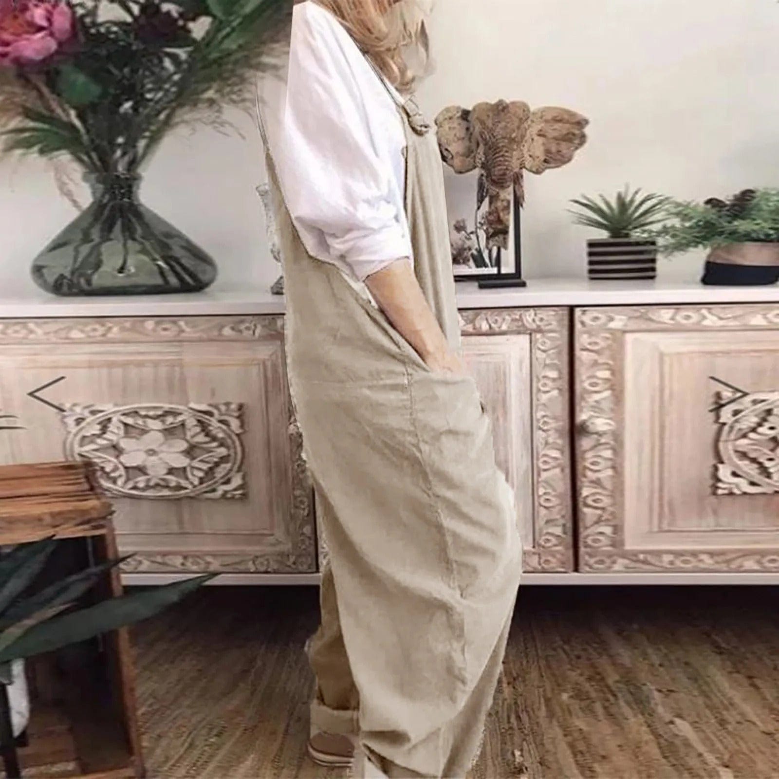 Tuinbroek - Dames mouwloze linnen jumpsuit met losse pasvorm-Boutique Moda